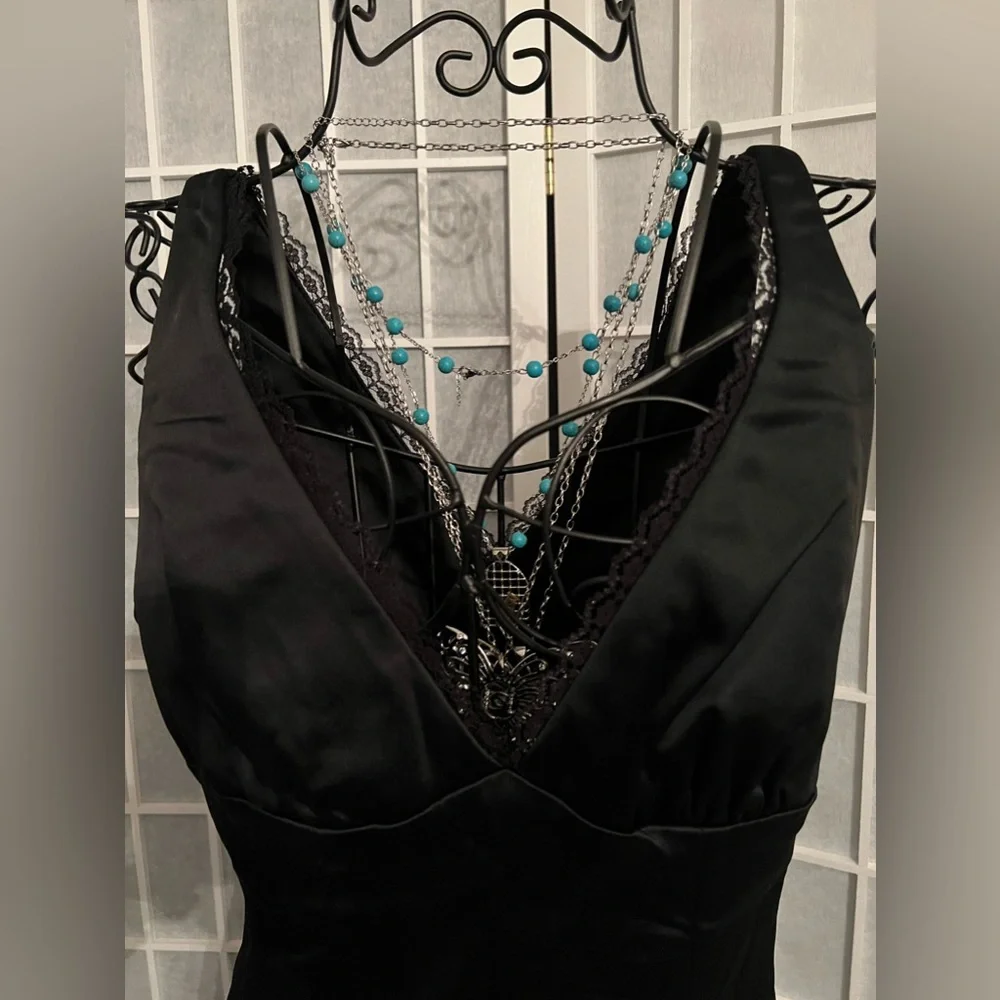 BEBE Slim Sexy V Neck Satin Midi Dress NWT - Picture 8 of 12